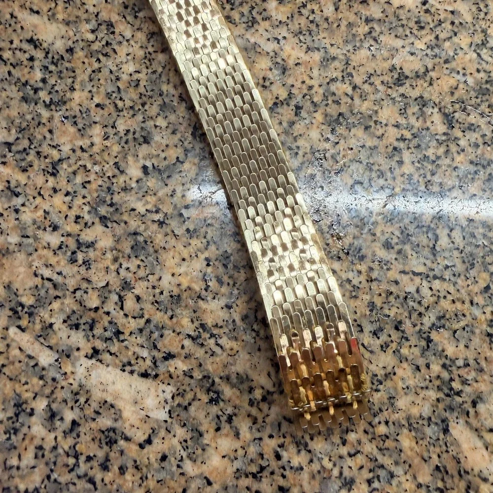 VTG Stretch Waist Belt Womens One Size Gold Metal Elastic Wide Textured Chain